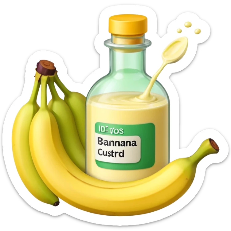 Make an emoji of banana grape custard with a bottle of medicine next to it  sticker