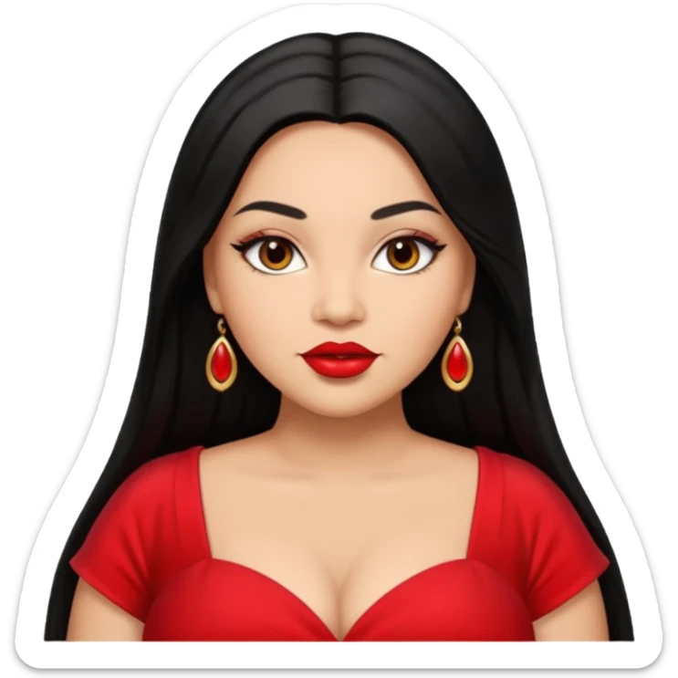 Light skin brown eyes glamorous full figured women black long straight hair red lips sticker