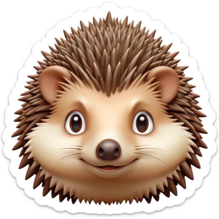 Cinematic Noble Hedgehog Portrait Emoji, Poised and regal, with a compact, spiky build and a rich, earthy Fur of brown spines and a soft underbelly, deep-set soulful beady eyes, Simplified yet sharp and sophisticated features, highly detailed, glowing with a warm, dignified glow, high shine, intelligent and endearing, stylized with an air of woodland charm, focused and attentive, soft glowing outline, capturing the essence of a watchful and confident little hedgehog, so majestic it feels as though it could scurry out of the screen with effortless authority! sticker
