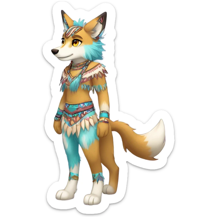 Anthro Colorful Shiny Fionbri-Falvie-sparkle-wolf-sona Furry Fursona with tribal markings full body sticker