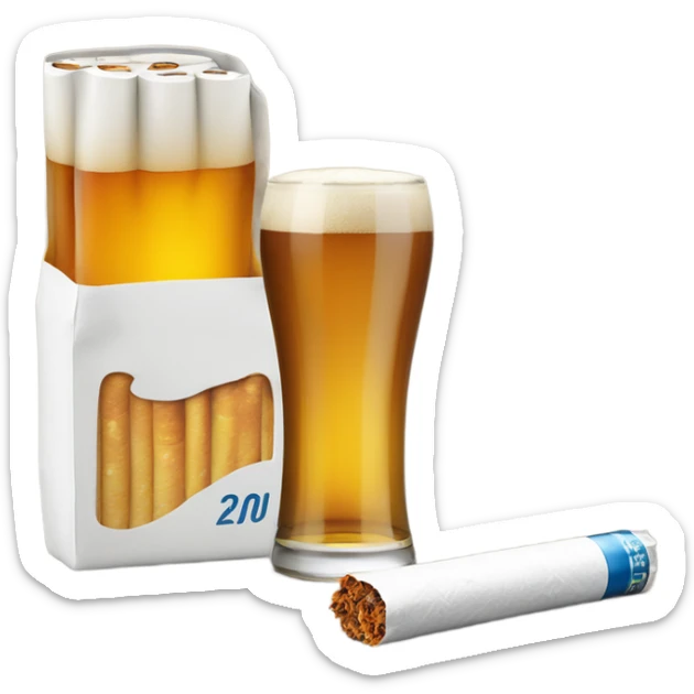 The opened white pack of cigarettes with glass of beer near it sticker