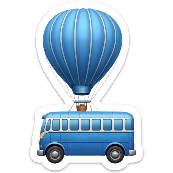 make me a high definition emoji of a Blue bus suspended by a single hot air balloon make the bus realistic and have just 1 hot air balloon sticker