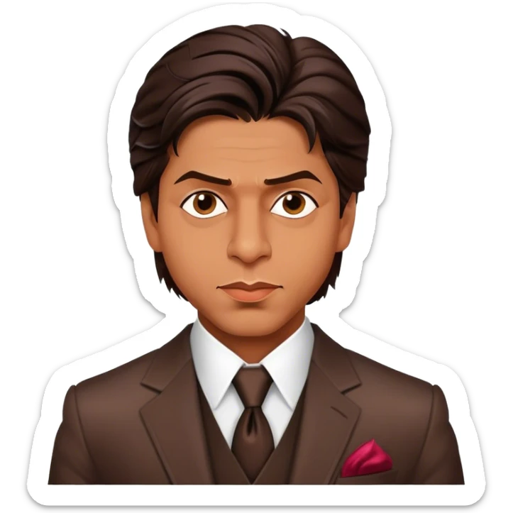 Cinematic Realistic portrait of Shah Rukh Khan, portrayed as a charismatic film star with expressive features and stylish contemporary attire, rendered in rich, dynamic lighting that captures his magnetic presence sticker