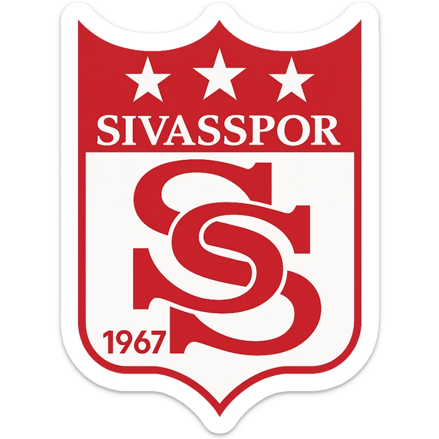 Sivasspor amblemi, kırmızı beyaz renk paleti, üstte yıldızlar, ortada 1967 yazısı, modernize edilmiş sticker