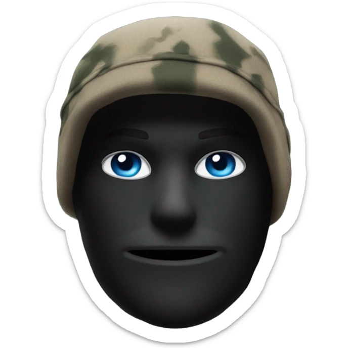 White male, call of duty black mask, camo tactical gear, combat boots, black beanie, blue eyes sticker