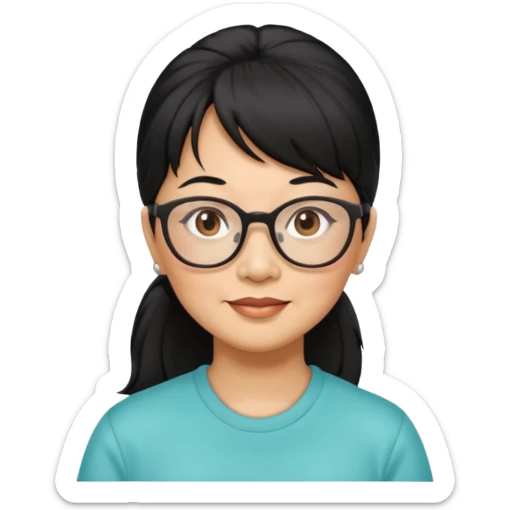 filipino woman black hair in one pony tail with straight bangs and big glasses, 60 yr old

 sticker