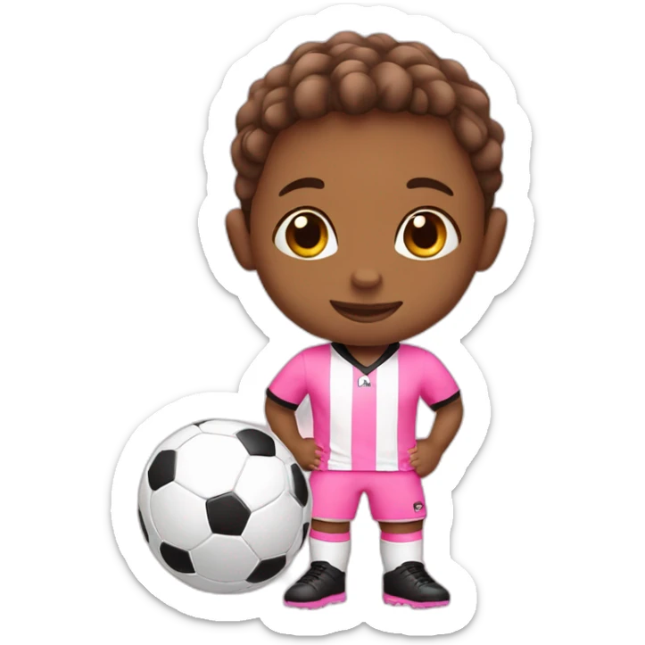 Toddler boy with soccer Ball wearing soccer pink suit sticker