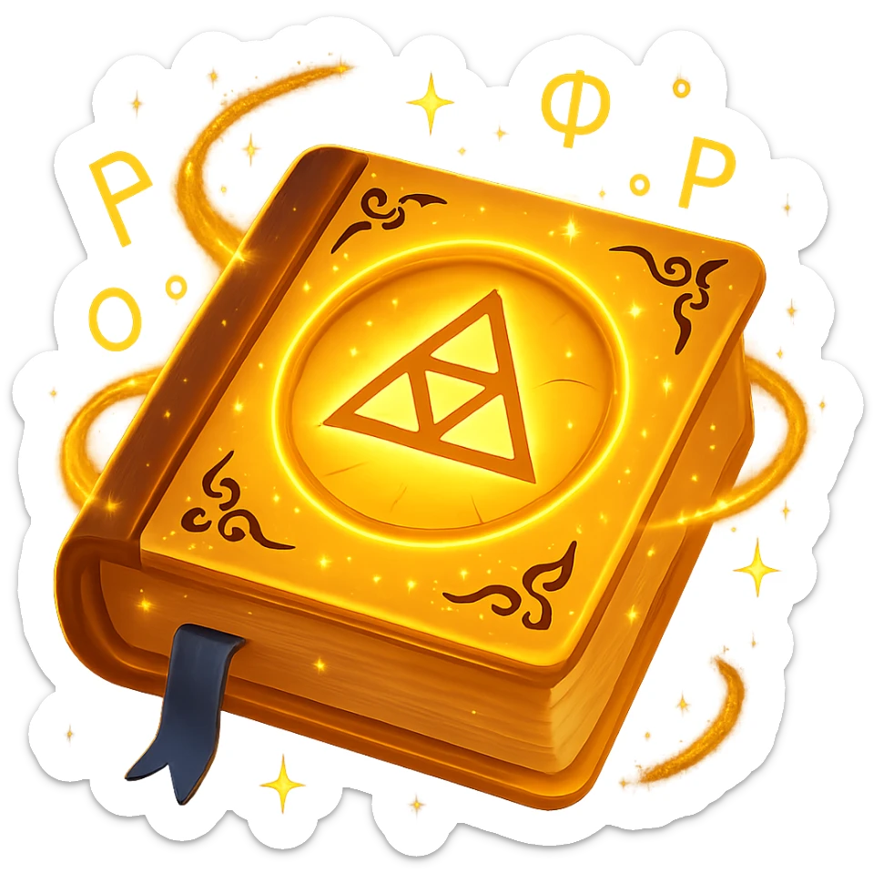 Make the mystic yellow book even more mystical in the style of apple emojis. Add a glowing magical aura, floating runes, swirling sparkles, and mysterious energy around the book. Keep no background. sticker