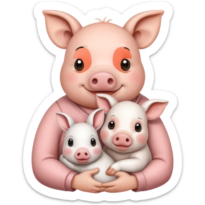 Home of rat, pig as parent hugging  little cow,  adult rabbit  sticker