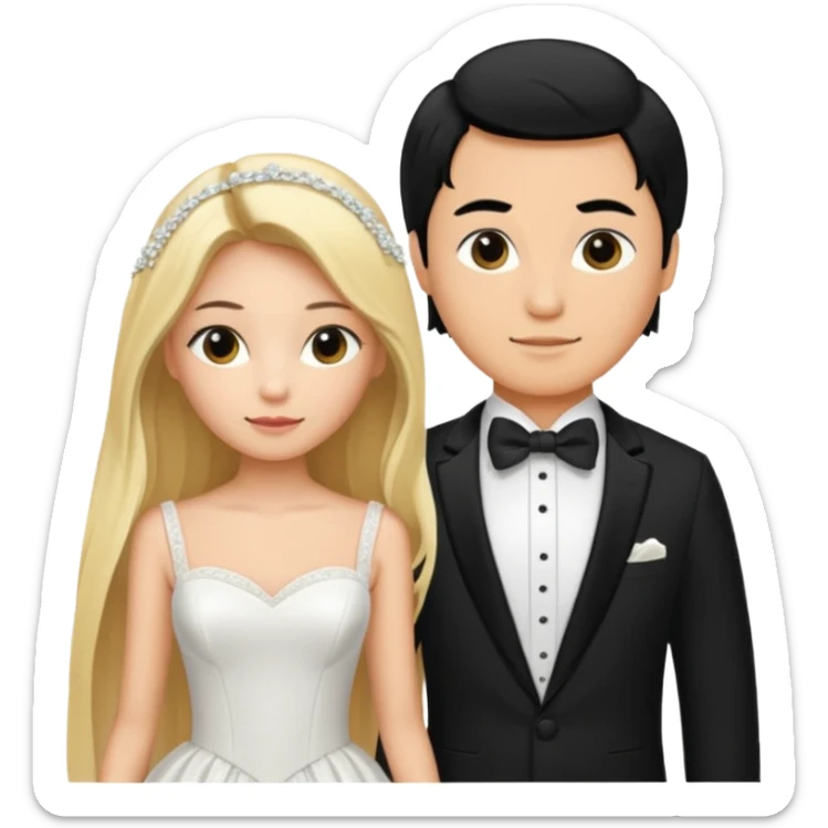 Wedding couple blonde bride long hair and black hair Chinese groom sticker