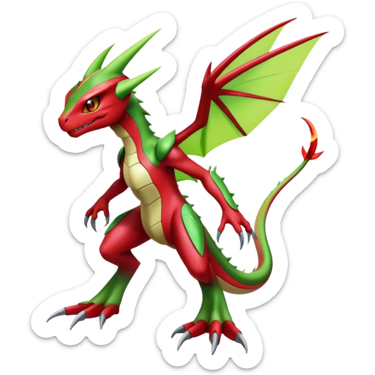  Cool Edgy Shiny Futuristic Ethereal Legendary Scizor-Charmeleon-Digimon-Schyther-Flygon-hybrid full body sticker