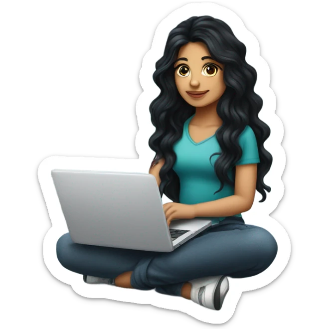 beautiful girl, with tattoos, with long black hair, wavy hair, argentine, with laptop sticker