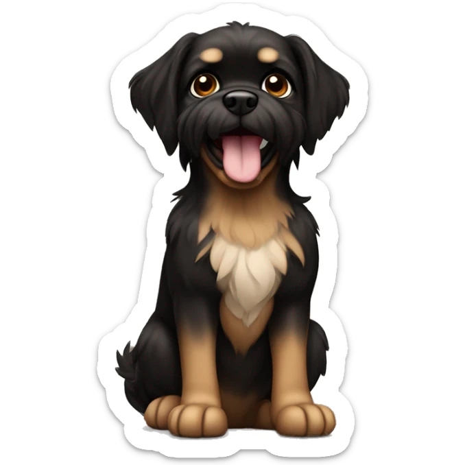 brabancon griffon dog, black with brown parts, sitting on the ground and smiling sticker