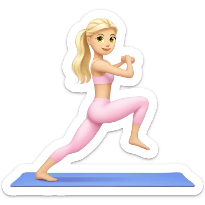 A blonde white Pilates girl in light pink clothes with fitness mat sticker