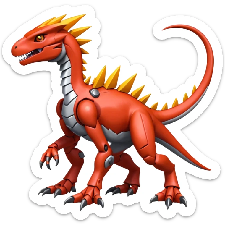 Spiky Cool Shiny Dark Futuristic shiny colorful Digimon-Fakemon-Guilmon-Velociraptor-Mecha full body  sticker