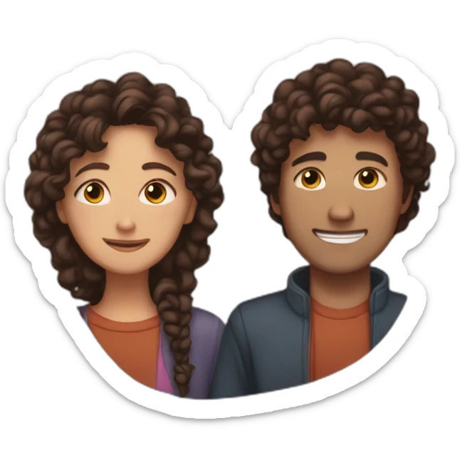 Hug between brown guy with straight dark hair and a long curly brown hair woman sticker