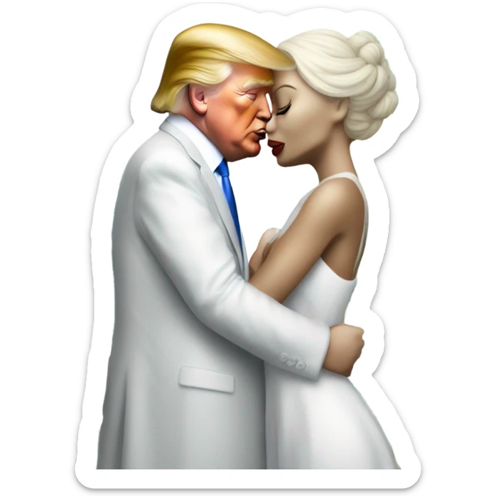 Alien reptilian woman in white dress hugs and kissing donald trump sticker