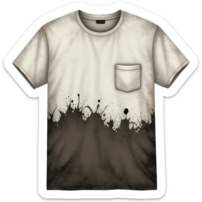 A white T-shirt heavily stained with black dirt and grime. The fabric is covered in dark smudges, making it look extremely dirty and worn out sticker