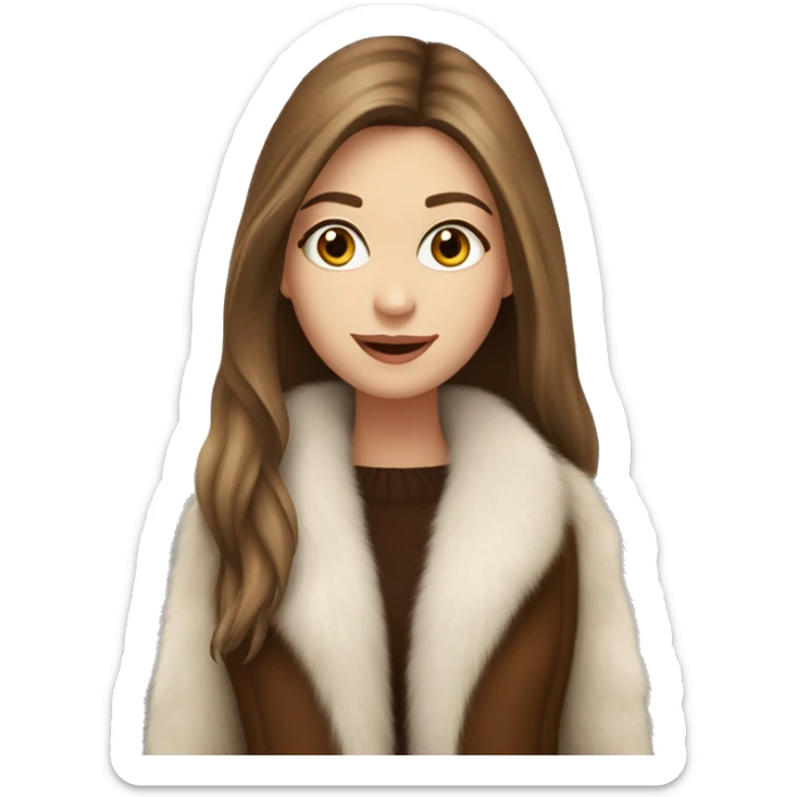 Beautiful white girl with straight brown long hair in fur-coat sticker