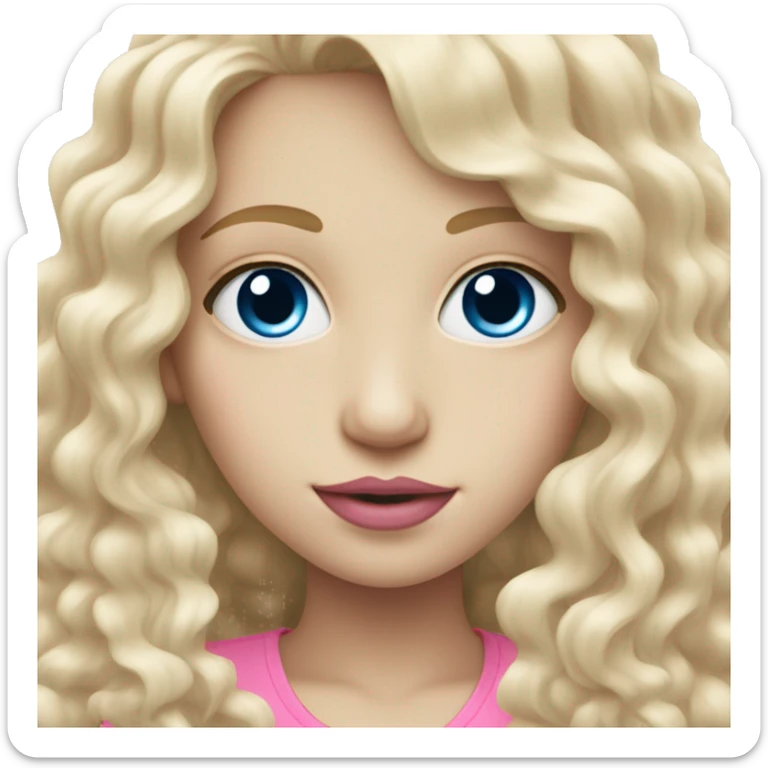 pale girl with long curly blonde hair and blue eyes and pink lips sticker