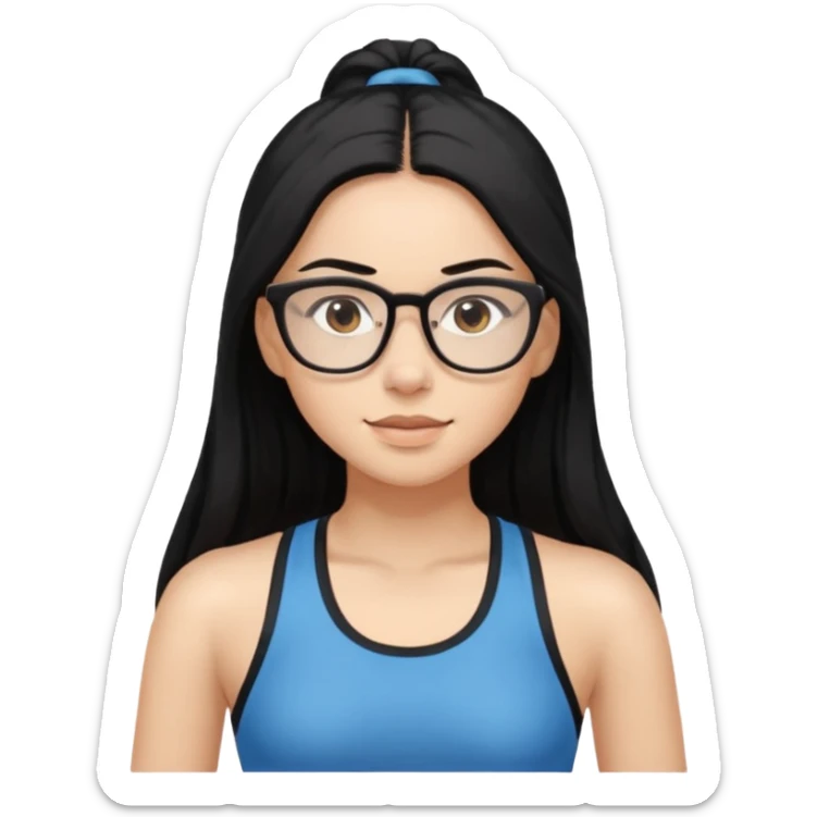 girl with long black hair, brown eyes, wearing glasses and working out sticker