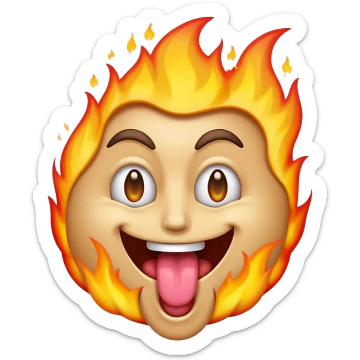 a samsung-style emoji of a basic face with dollar sign eyes sticking out a flaming tongue sticker
