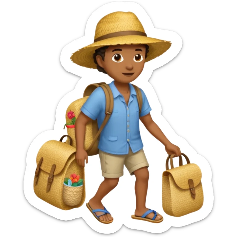 Créole réunionnais chapeau paille tong au pieds et sac a dos en rafffia sticker