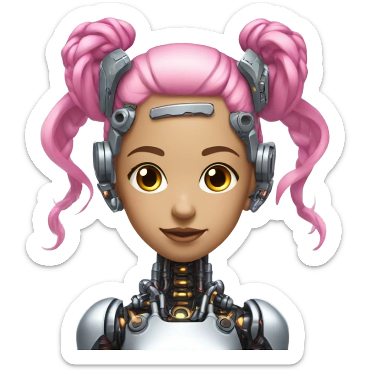 cyborg girl, pink hair, robot body, gynoid, twintails, cyberpunk sticker