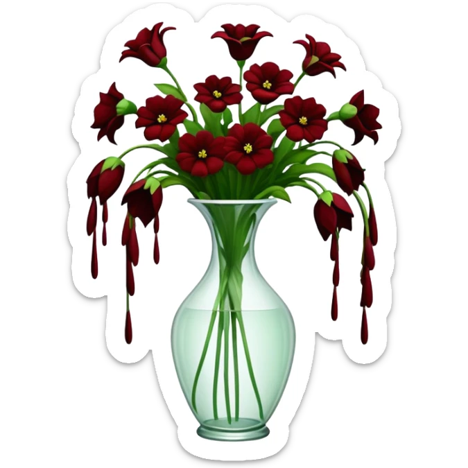 completely wilted flowers all drooping over the edges of a vase, every flower hanging down sticker