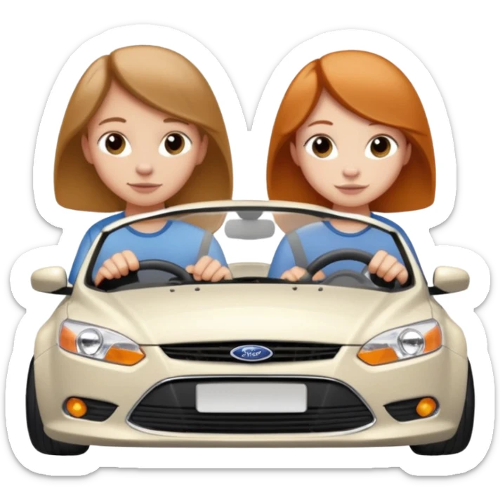 Two mouse  one girl with brunette long hair and one ginger short hair boy, boy drive a white ford focus card sticker