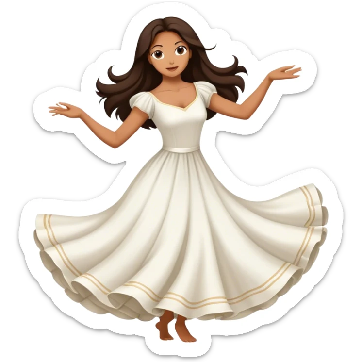 Beautiful woman in 1950’s woman fashion look, white dress, long dark brown hair, balboa dance sticker