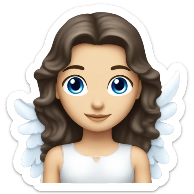 Caucasian brunette angel with long hair, dimples, big blue eyes, halo and wings sticker
