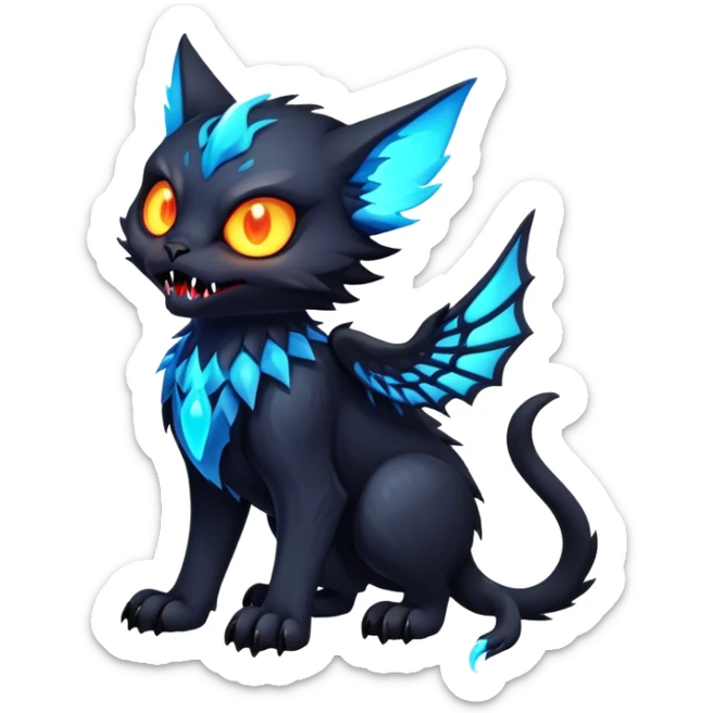 Black Dark Nocturnal Neon-glowing Abyssal Nightly Abyss-Cat-Gryphon-Fakémon Creature (full body) sticker