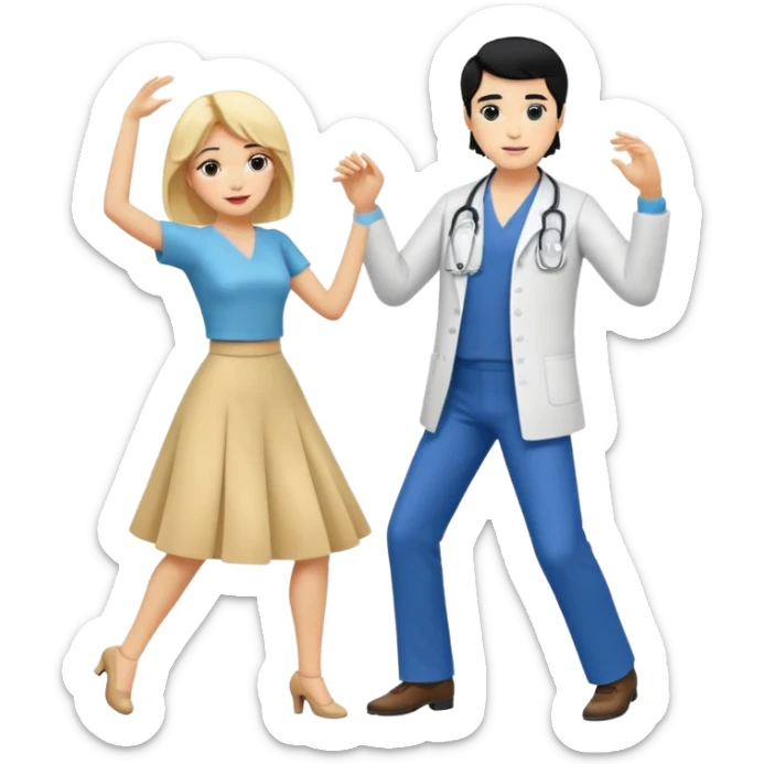 couple dancing full body a doctor black hair  woman blonde sticker