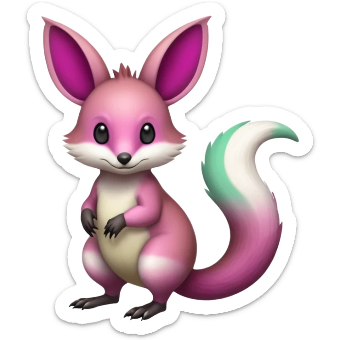 Green-Magenta-gradients Minccino-Emolga-Numbat-Sergal-fusion-hybrid-animal-creature, full body sticker