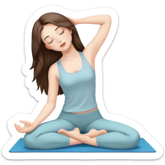 beautiful pale brunette girl with long hair doing yoga with eyes closed sticker