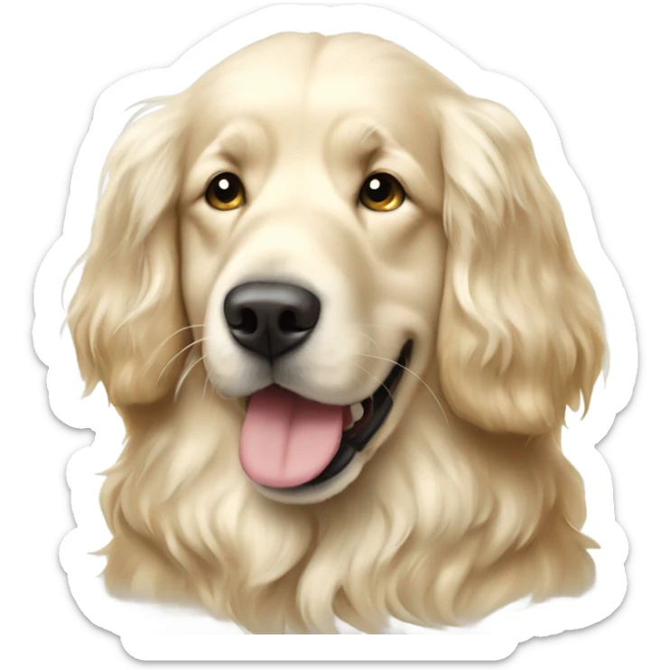 White English cream long haired curly golden retriever with honey pot sticker