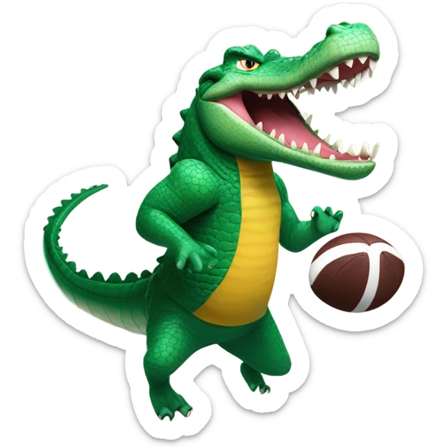 Football being caught by a crocodile in a dress sticker