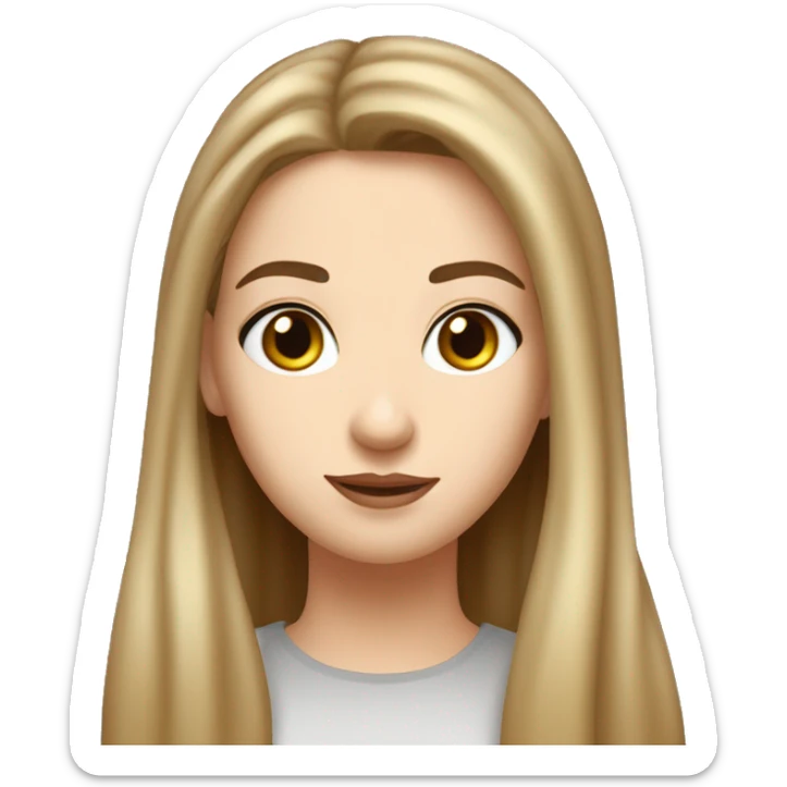 White girl slim long face dark brown hainr hazel eyes long chin hair on the forehead and pony tail wide eyes  sticker