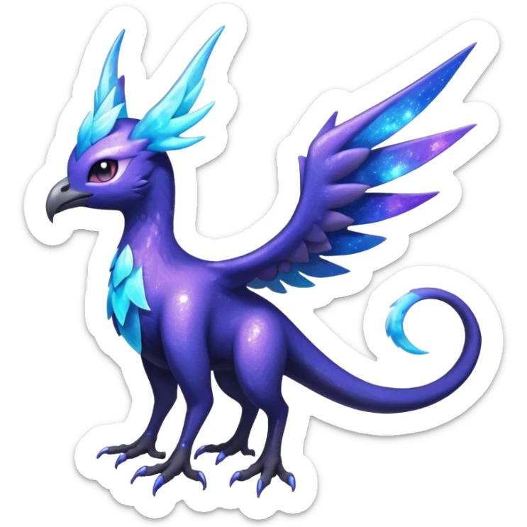 Starlit Glimmer-Blue Galaxy-Haloed Luminous Astral Feathered Noivern-Lunala-hybrid-creature (full body) sticker