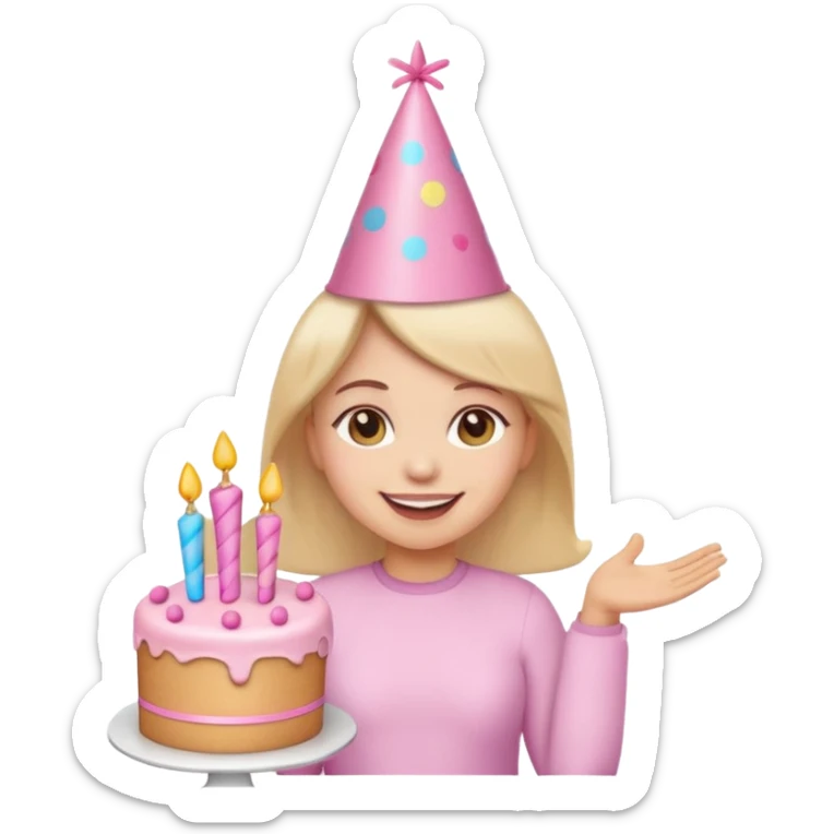 birthday girl emoji with cute baby pink font and a cake sticker
