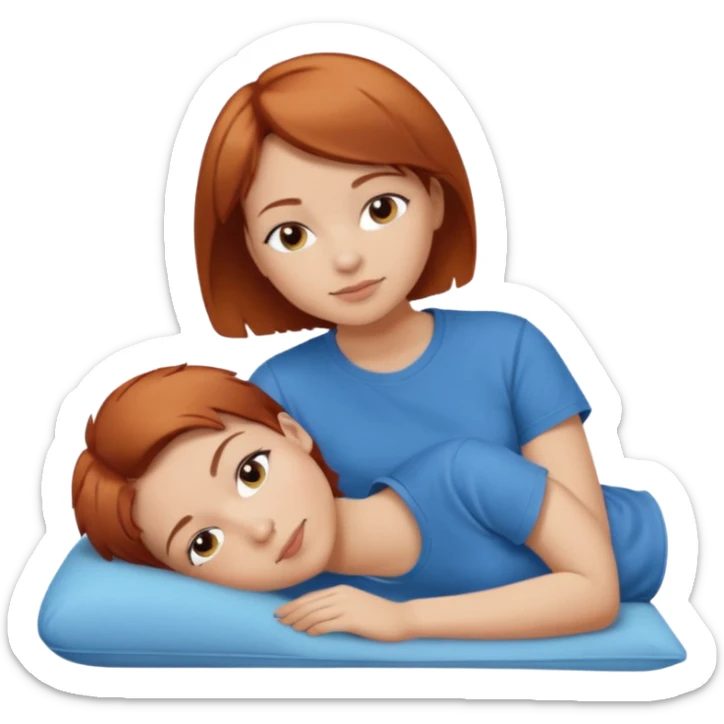 a woman, alone, short hair, light skin, auburn hair, laying on her side sticker