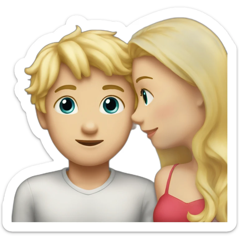 A blond boy who kisses a pretty blonde girl with a heart above their heads  sticker