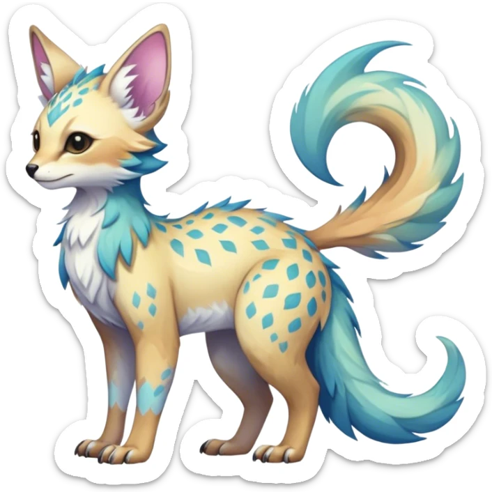 Epic Feral Rare Fantasy shiny colorful pastel Vernid-Trico-species by LiLaiRa, random markings, tufted tail, tufted ears, full body sticker