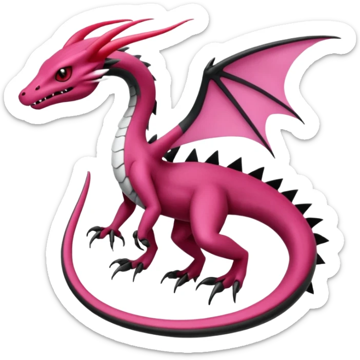 Magenta, black and white Flygon-Gorebyss-Salandit-Pokémon-Fakémon-creature-fusion-hybrid sticker