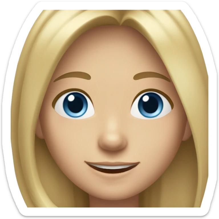 A girl with big, blue eyes, shoulder-length straight light hair, smiling sticker