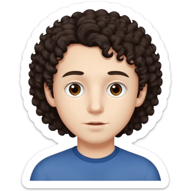 boy, really dark brown hair, curly hair, dark brown eyes, pale skin, , hair sticker