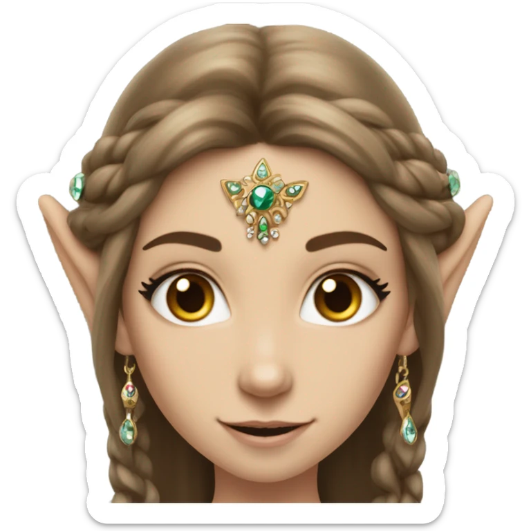 elf princess with pointy ears, white skin, brown hair with jewellery,  sticker