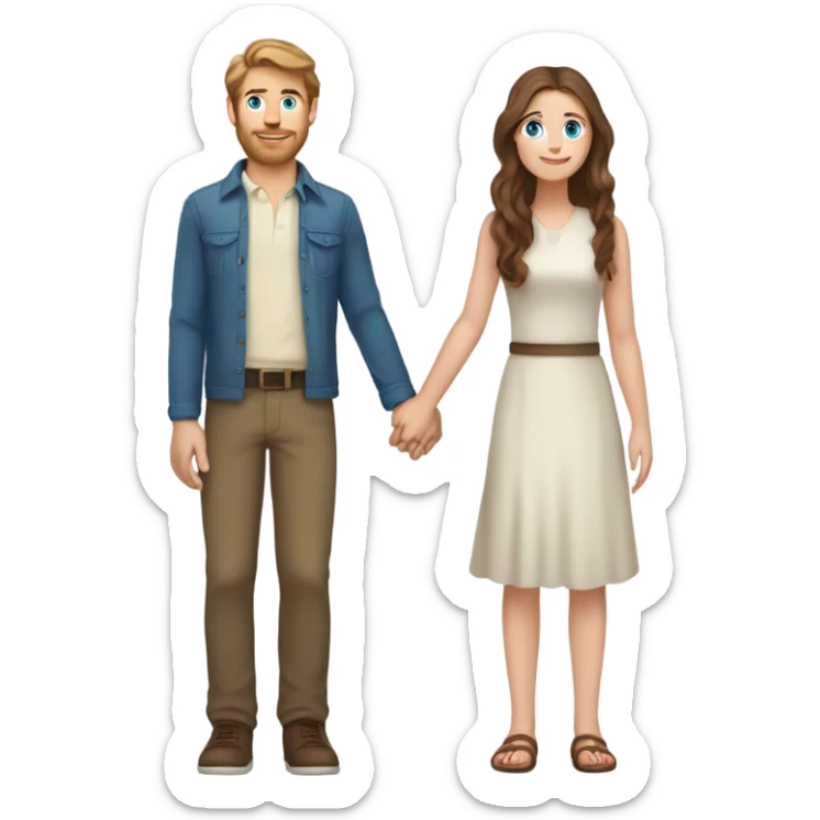 caucasian blue eyed woman with long brown hair holding hands with tall caucasian boy with brown hair and brown eyes sticker