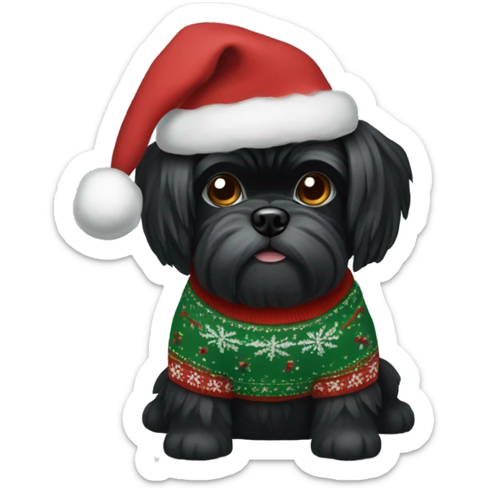Black Shi tzu dog in Christmas sweater sticker